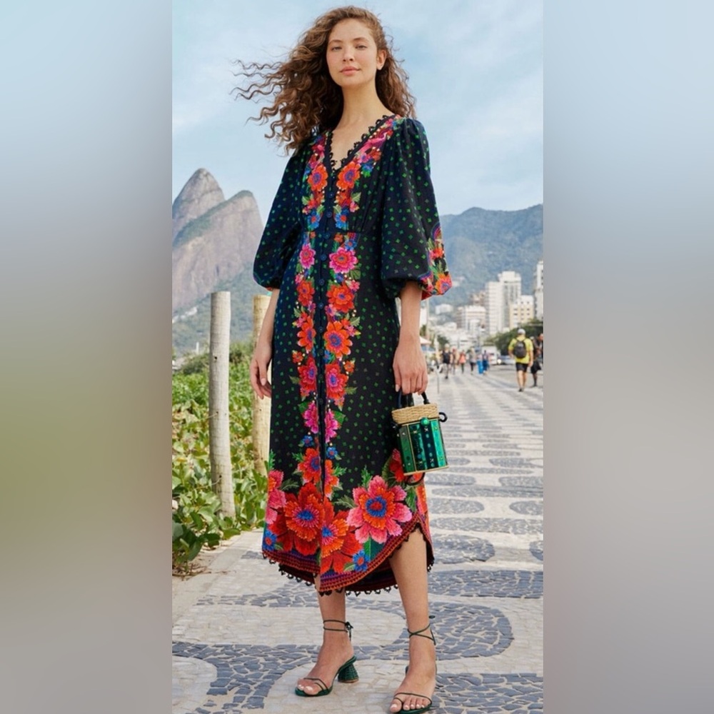 FARM RIO Black Blooming Garden Maxi Dress